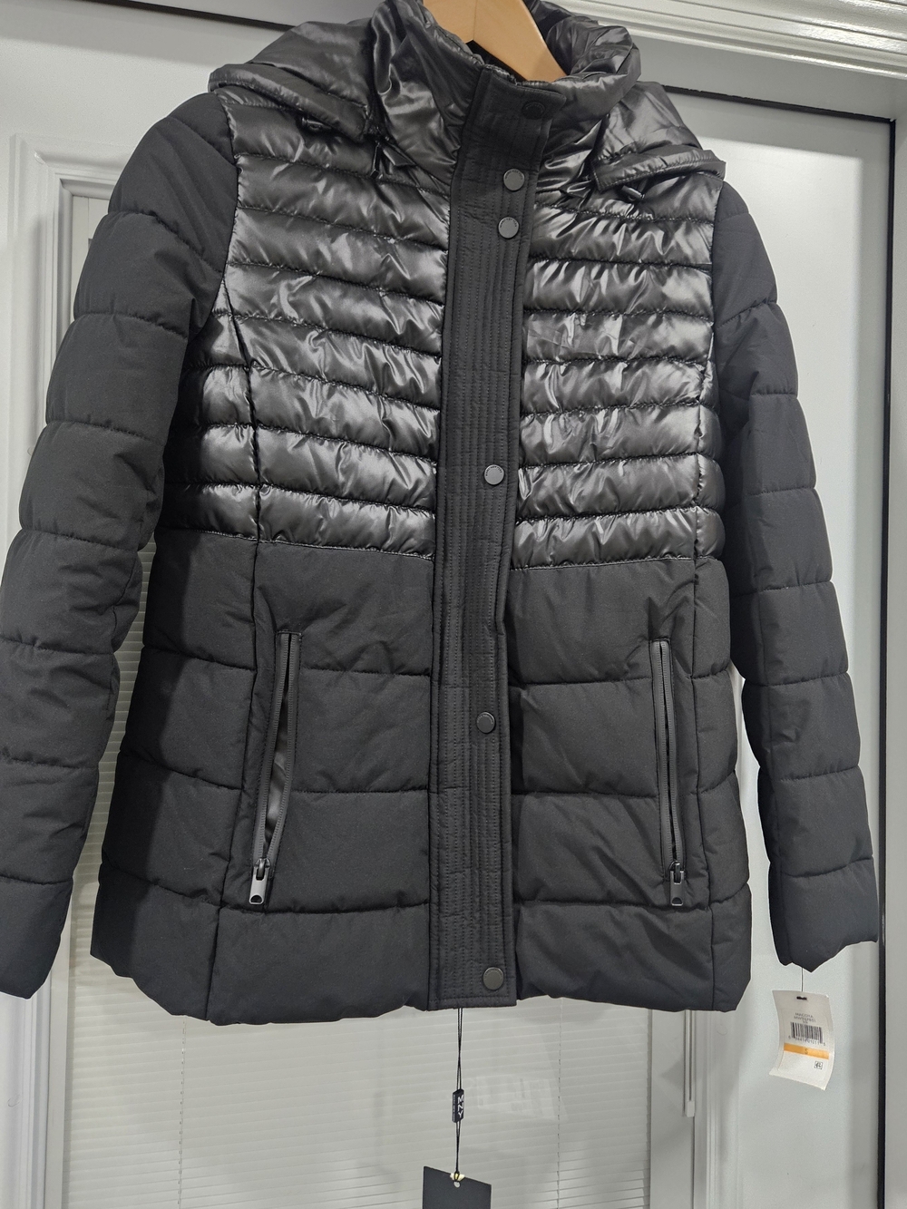 Marc New York S Women's Black Quilted Puffer Jacket with Mixed Finish
